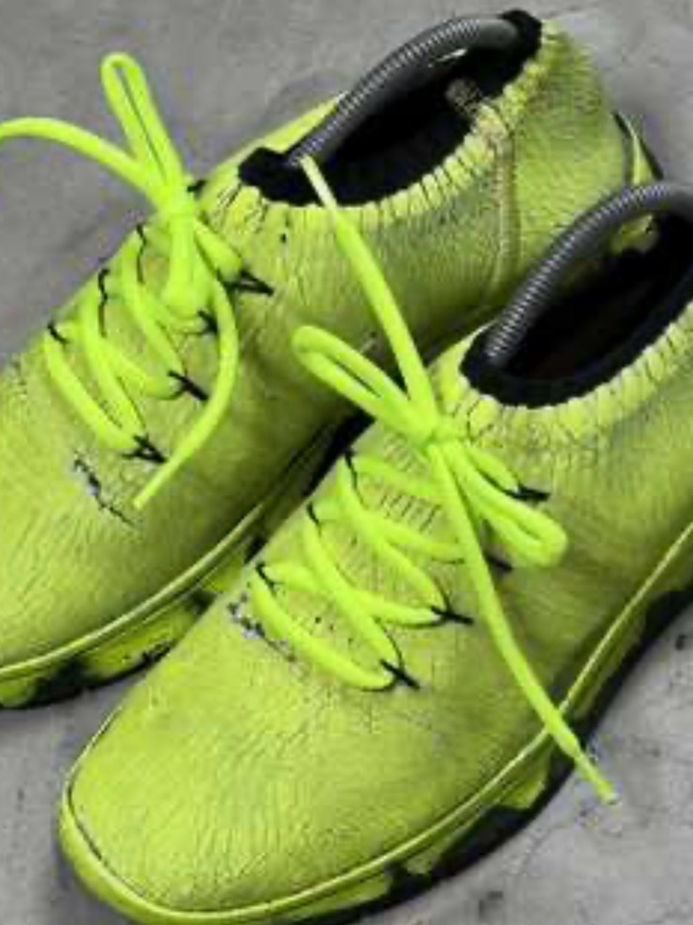 Maison Margiela Neon Green Cracked Paint Sneakers - Lightweight Lace-Up